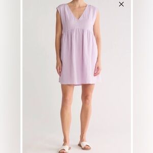 Madewell Relaxed Empire-Waist Babydoll Cottagecore Mini Dress Lavender XS Linen